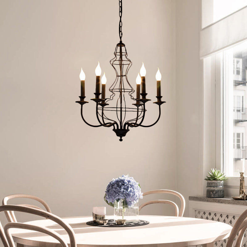 Rustic Metal Chandelier with 6/8 Lights - Candle-inspired Dining Room Pendant Lighting in Black & Coffee