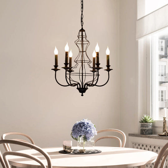 Rustic Metal Chandelier with 6/8 Lights - Candle-inspired Dining Room Pendant Lighting in Black & Coffee