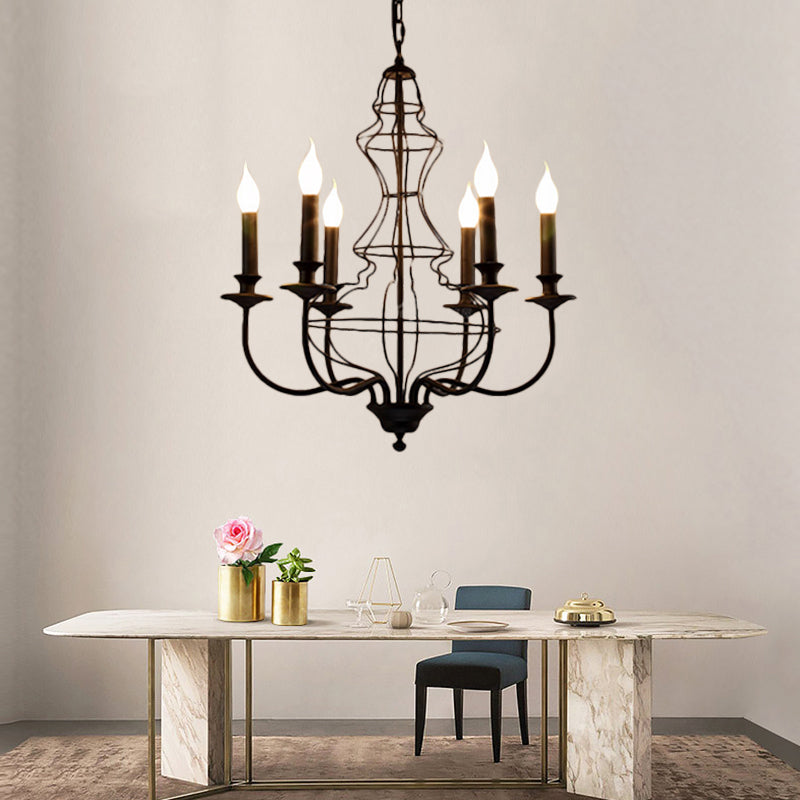 Rustic Metal Chandelier with 6/8 Lights - Candle-inspired Dining Room Pendant Lighting in Black & Coffee