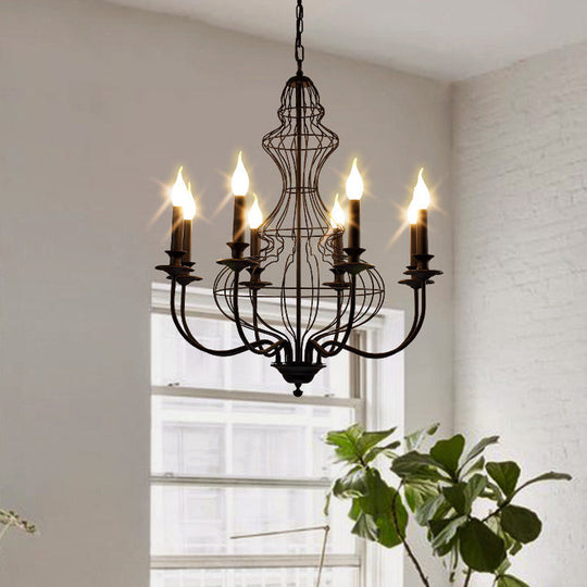 Rustic Metal Chandelier with 6/8 Lights - Candle-inspired Dining Room Pendant Lighting in Black & Coffee