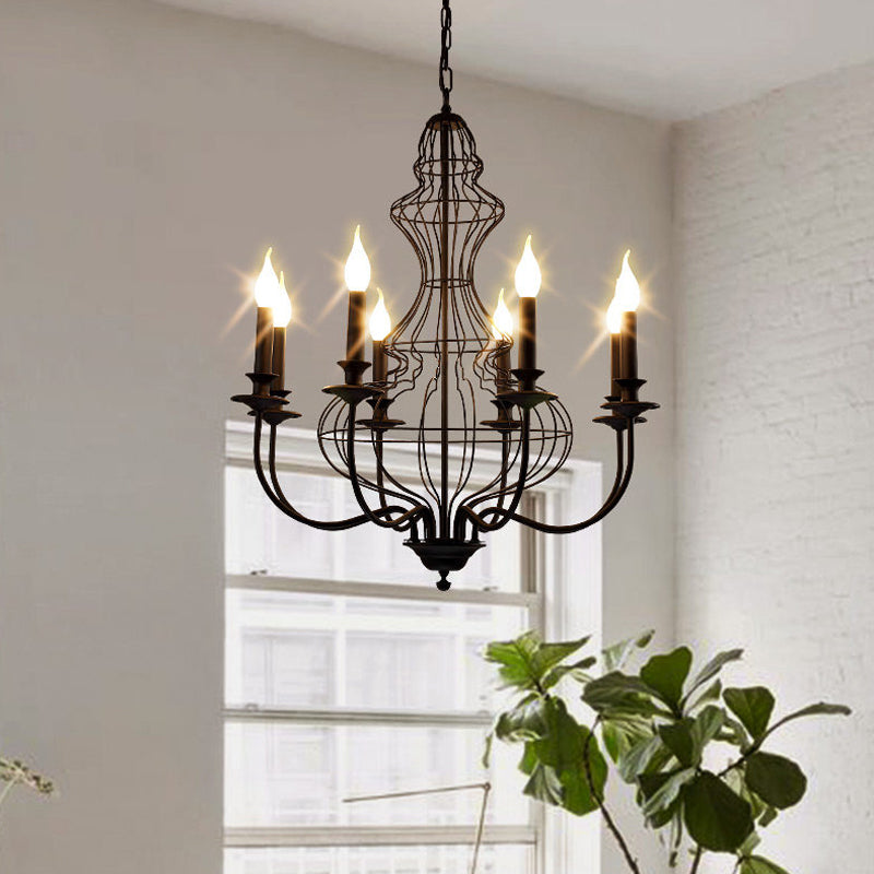 Rustic Metal Chandelier with 6/8 Lights - Candle-inspired Dining Room Pendant Lighting in Black & Coffee