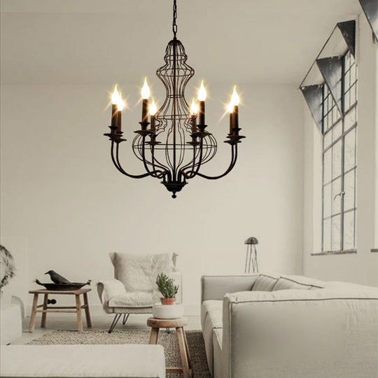 Rustic Metal Chandelier with 6/8 Lights - Candle-inspired Dining Room Pendant Lighting in Black & Coffee