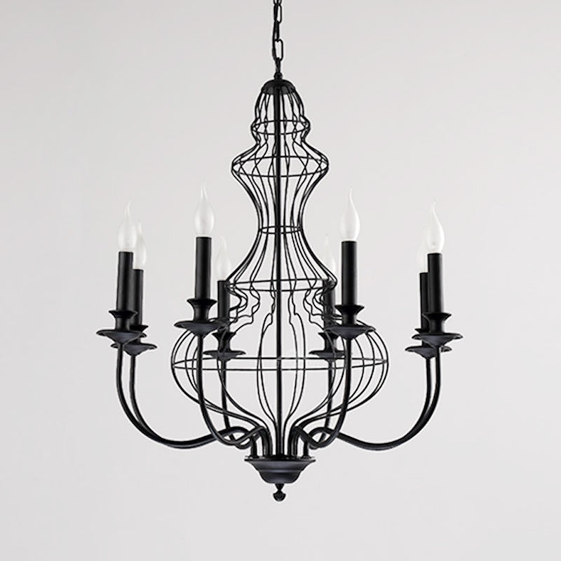 Rustic Metal Chandelier with 6/8 Lights - Candle-inspired Dining Room Pendant Lighting in Black & Coffee