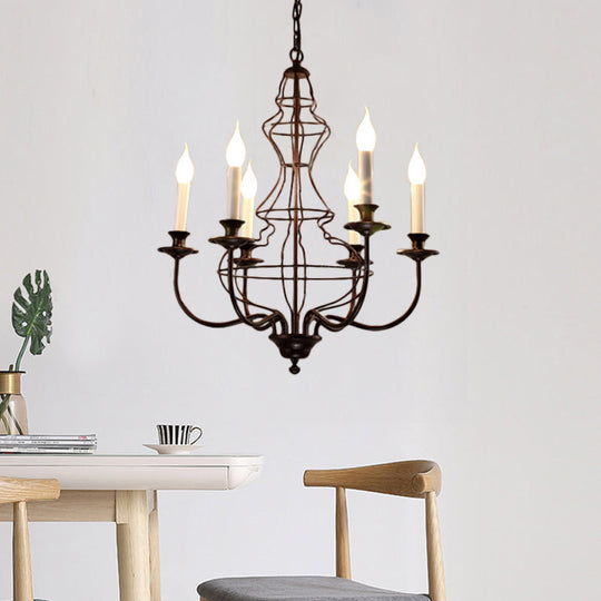 Rustic Metal Chandelier with 6/8 Lights - Candle-inspired Dining Room Pendant Lighting in Black & Coffee