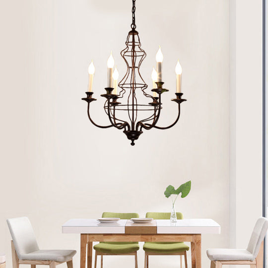 Rustic Metal Chandelier with 6/8 Lights - Candle-inspired Dining Room Pendant Lighting in Black & Coffee