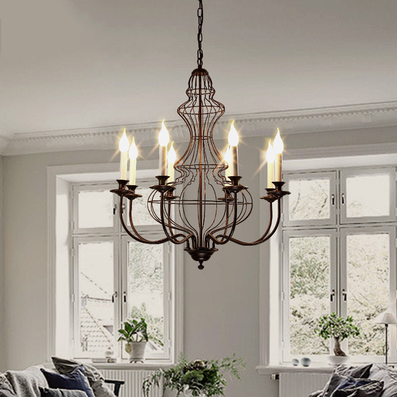 Rustic Metal Chandelier with 6/8 Lights - Candle-inspired Dining Room Pendant Lighting in Black & Coffee