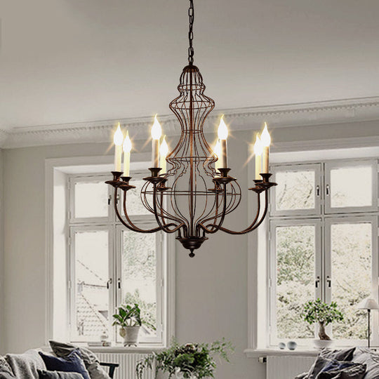 Rustic Metal Chandelier with 6/8 Lights - Candle-inspired Dining Room Pendant Lighting in Black & Coffee