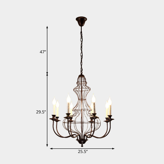 Rustic Metal Chandelier with 6/8 Lights - Candle-inspired Dining Room Pendant Lighting in Black & Coffee