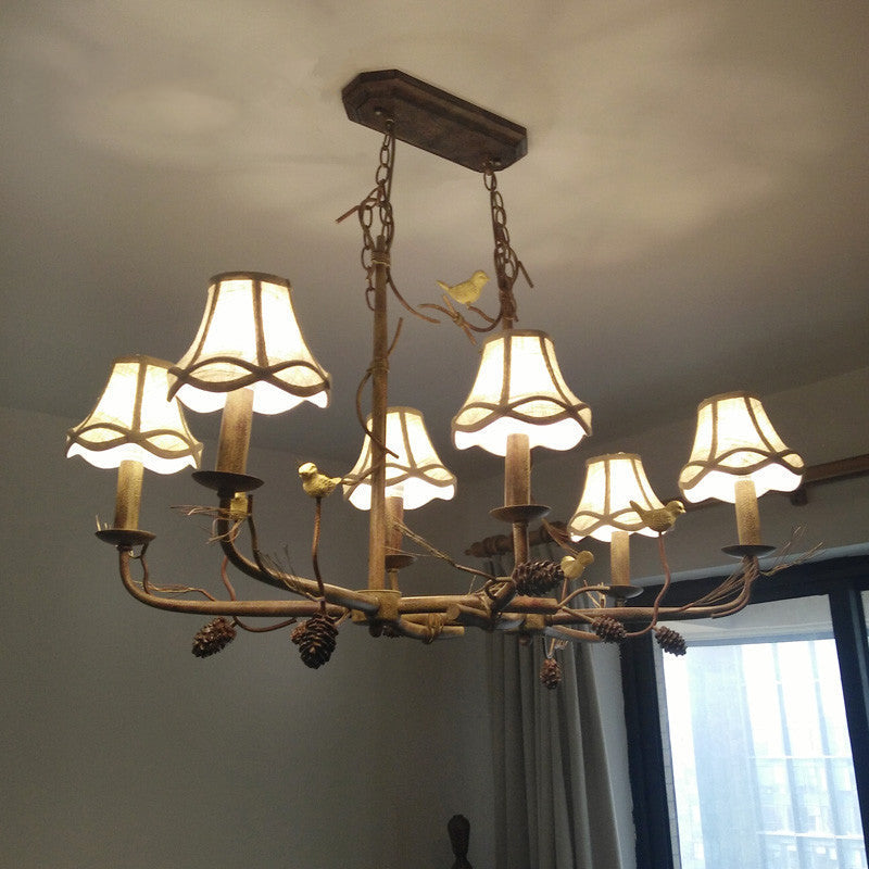 Country 6-Light Metal Bell Shade Chandelier: Brown Pendant Light for Living Room