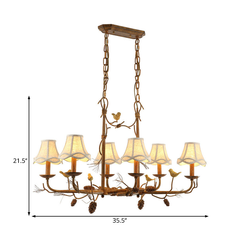 Country 6-Light Metal Bell Shade Chandelier: Brown Pendant Light for Living Room