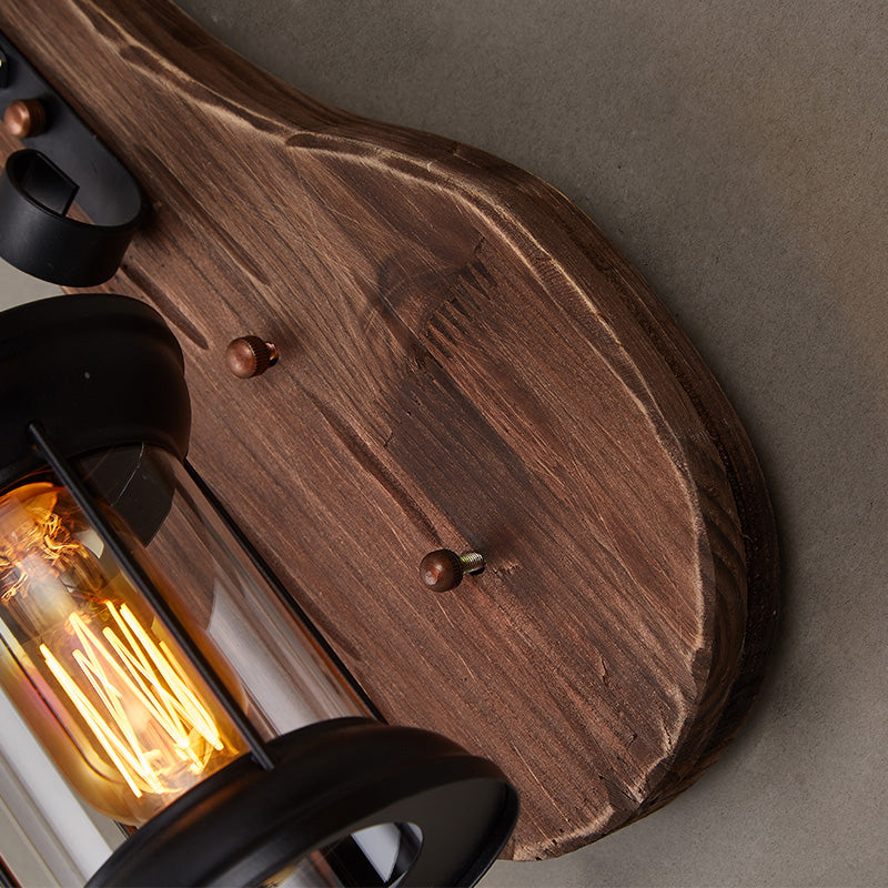 Nautical Wood Sconce Wall Light with Lantern Lampshade - Novelty Guitar Design