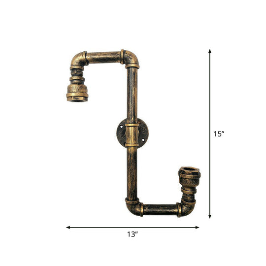 S-Shaped Bronze Metal Wall Lamp - 2-Head Warehouse Style Sconce for Kitchen Lighting