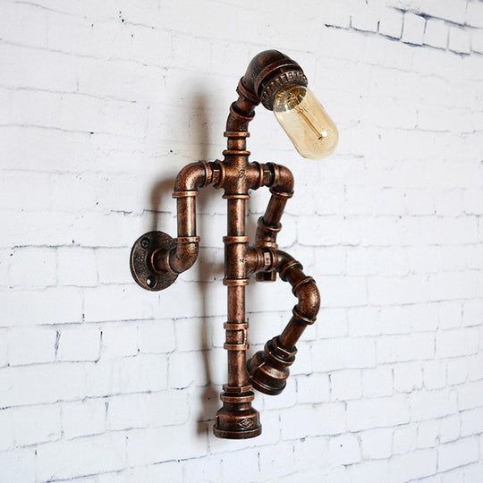 Iron Robot Wall Mounted Lamp - Industrial Style Sconce for Bedroom - Rust Finish - 1 Bulb