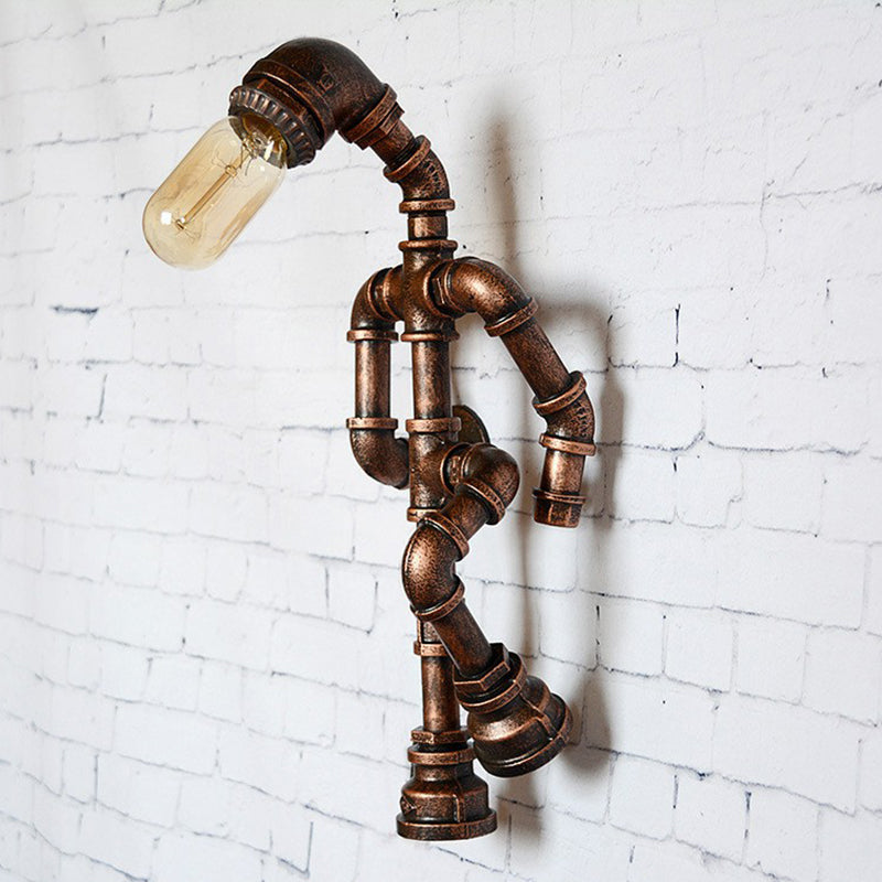 Iron Robot Wall Mounted Lamp - Industrial Style Sconce for Bedroom - Rust Finish - 1 Bulb