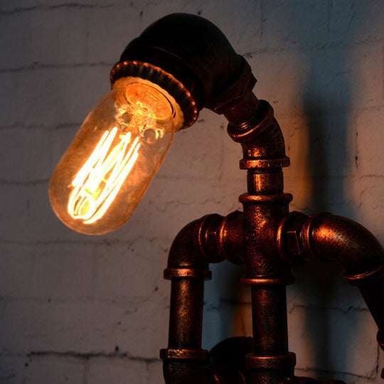 Iron Robot Wall Mounted Lamp - Industrial Style Sconce for Bedroom - Rust Finish - 1 Bulb