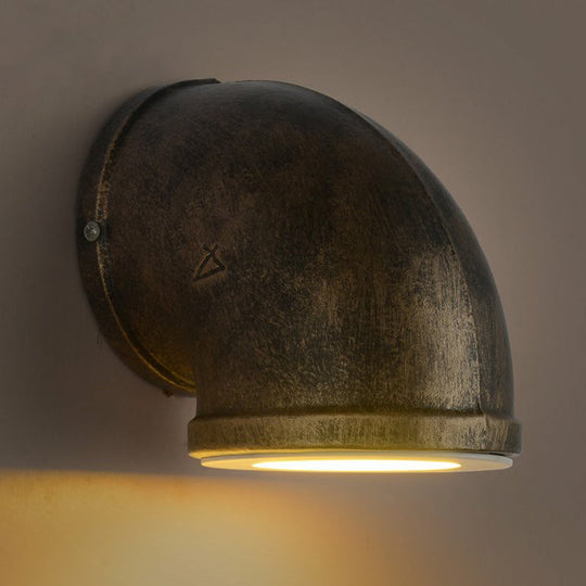 Bronze Pipe Corner LED Wall Light with Glass Diffuser - Industrial Metal Garage Sconce