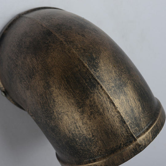 Bronze Pipe Corner LED Wall Light with Glass Diffuser - Industrial Metal Garage Sconce