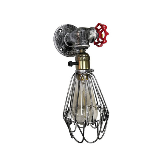 Rust Red Metallic 1-Bulb Cage Wall Light Fixture | Warehouse Sconce for Living Room