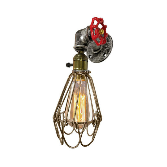 Rust Red Metallic 1-Bulb Cage Wall Light Fixture | Warehouse Sconce for Living Room