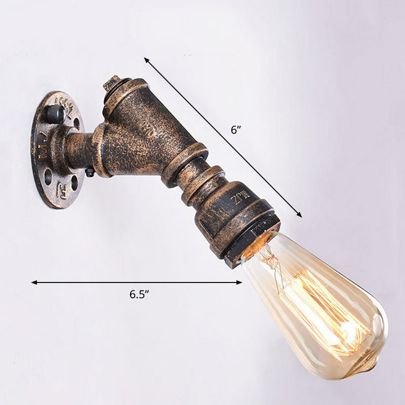Rustic Piping Wall Sconce - 1-Light Metal Fixture with Exposed Bulb Design