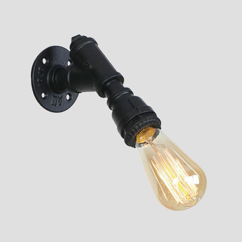 Rustic Piping Wall Sconce - 1-Light Metal Fixture with Exposed Bulb Design