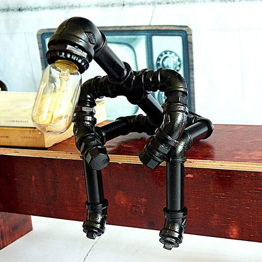 Steampunk Metal Robot Night Light - Black Decorative Table Lamp for Bedroom