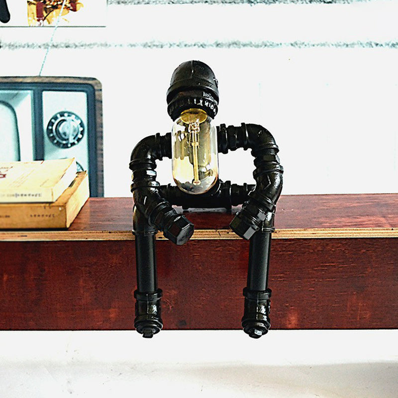 Steampunk Metal Robot Night Light - Black Decorative Table Lamp for Bedroom