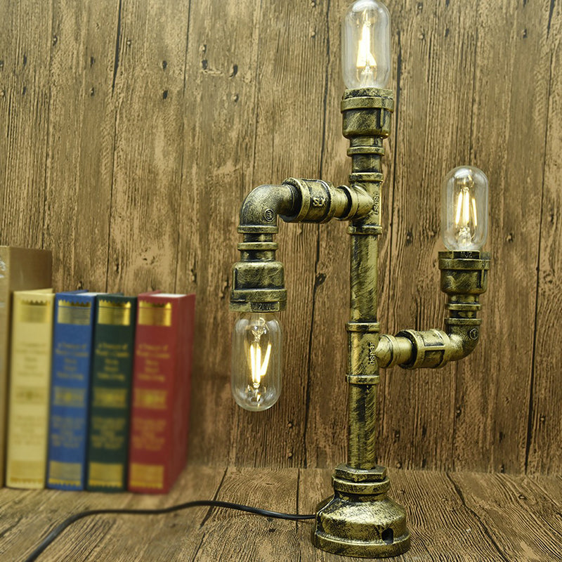Industrial Metal Water Pipe Nightstand Lamp - Stylish Dorm Room Decoration Light