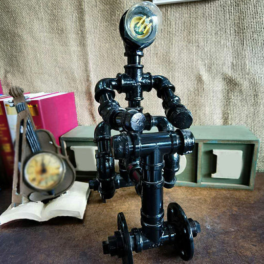 Industrial Metal Water Pipe Nightstand Lamp - Stylish Dorm Room Decoration Light