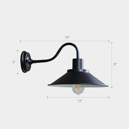 Industrial Outdoor Gooseneck Wall Sconce with Shade and 1-Light Fixture