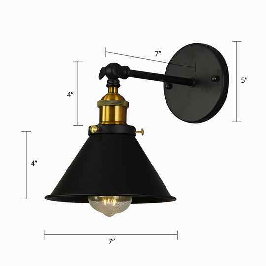 Rustic Black & Brass Wall Mount Sconce Lamp with Swivel – Single Shade