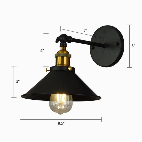 Rustic Black & Brass Wall Mount Sconce Lamp with Swivel – Single Shade