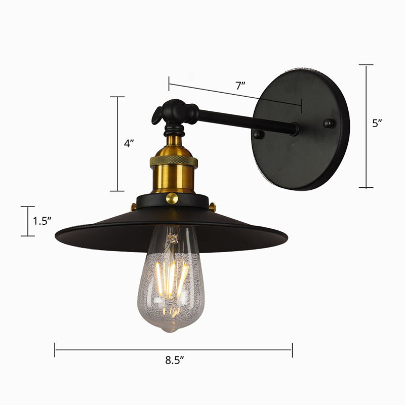 Rustic Black & Brass Wall Mount Sconce Lamp with Swivel – Single Shade