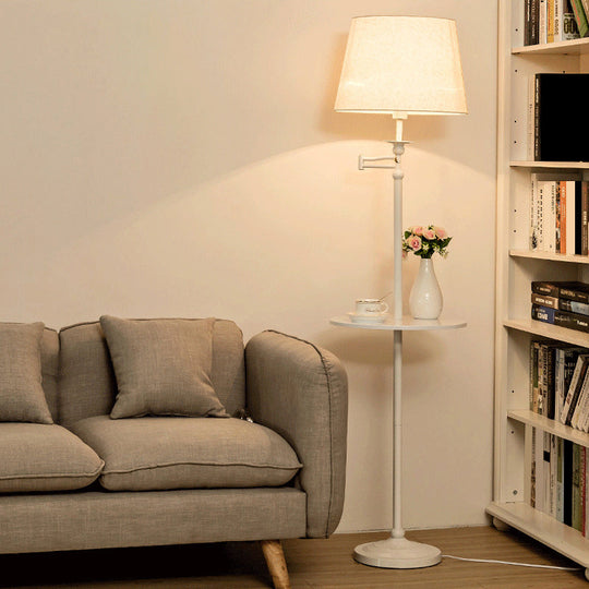 Nordic Tapered Drum Floor Lamp: Stylish Single-Bulb Standing Light with Tray