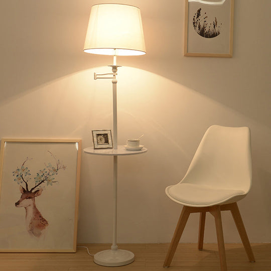 Nordic Tapered Drum Floor Lamp: Stylish Single-Bulb Standing Light with Tray