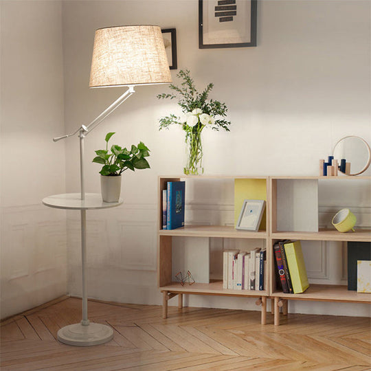 Nordic Tapered Drum Floor Lamp: Stylish Single-Bulb Standing Light with Tray