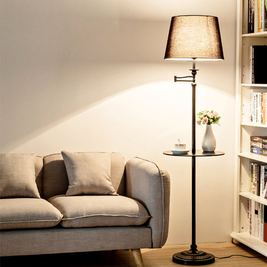 Nordic Tapered Drum Floor Lamp: Stylish Single-Bulb Standing Light with Tray