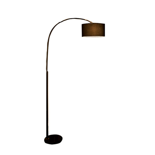 Sleek Metallic Standing Floor Lamp with Drum Fabric Shade, Perfect for Fishing Enthusiasts