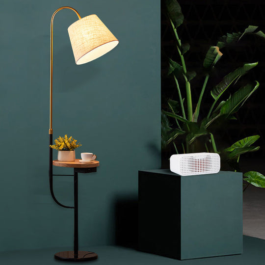 Contemporary Fabric Tapered Drum Floor Light with Tray - Bedside Lighting, 1 Bulb