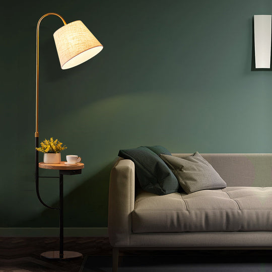 Contemporary Fabric Tapered Drum Floor Light with Tray - Bedside Lighting, 1 Bulb