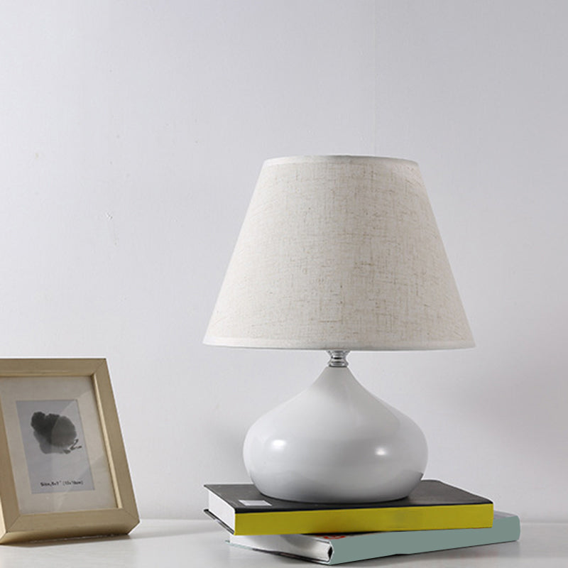 Modern Tapered Drum Table Lamp - Fabric Shade - Single Nightstand Lighting