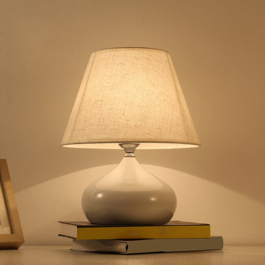 Modern Tapered Drum Table Lamp - Fabric Shade - Single Nightstand Lighting