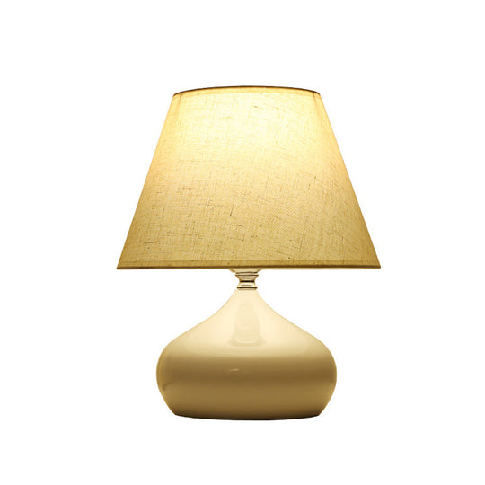 Modern Tapered Drum Table Lamp - Fabric Shade - Single Nightstand Lighting