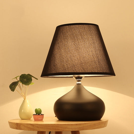 Modern Tapered Drum Table Lamp - Fabric Shade - Single Nightstand Lighting