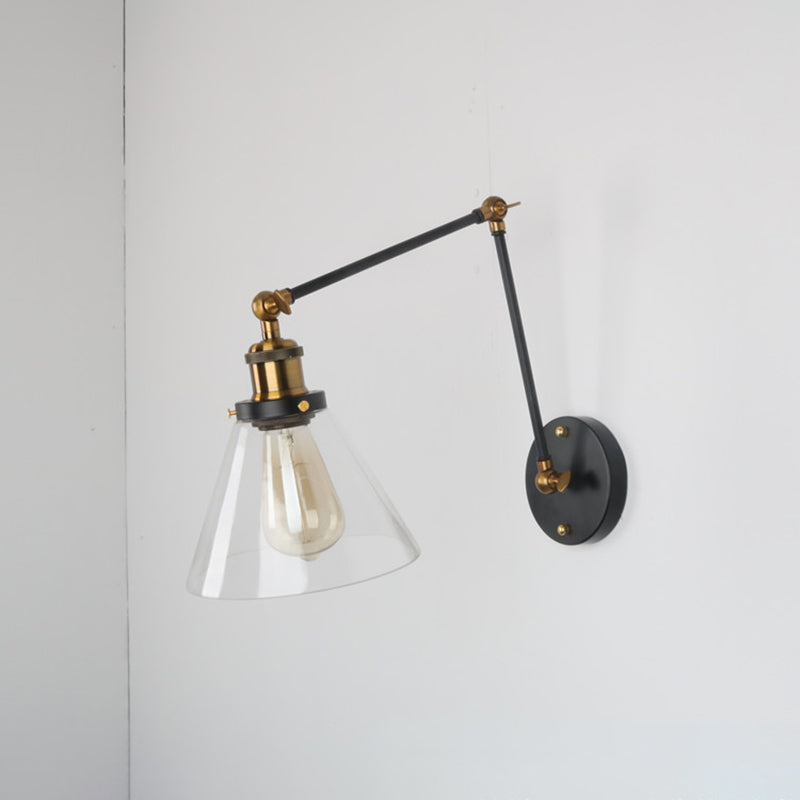 Vintage Cone Wall Light - Clear Glass Wall Mounted Lamp with Long Arm