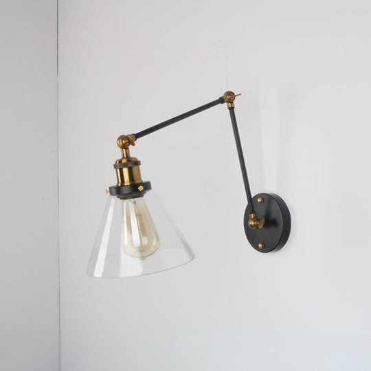Vintage Cone Wall Light - Clear Glass Wall Mounted Lamp with Long Arm