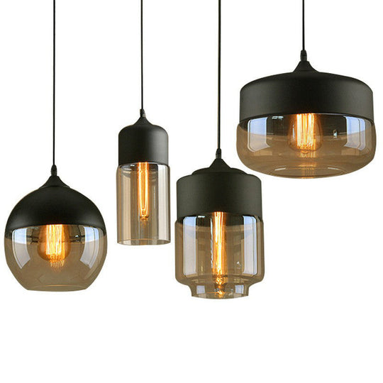 Vintage Style Amber Glass Pendant - Single-Bulb Dining Room Lighting
