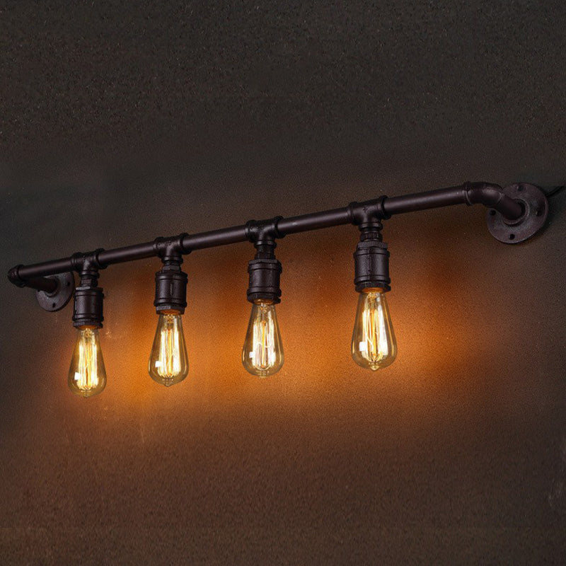 Steampunk Rustic Wall Mounted Lamp with Linear Design and Iron Finish for Restaurants