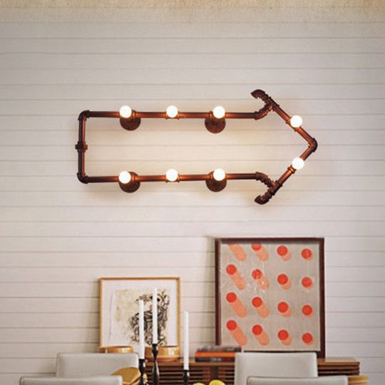 Rustic Metal Arrow Shaped 8-Bulb Wall Lamp - Industrial Sconce Light for Bedroom