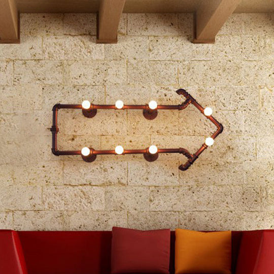 Rustic Metal Arrow Shaped 8-Bulb Wall Lamp - Industrial Sconce Light for Bedroom